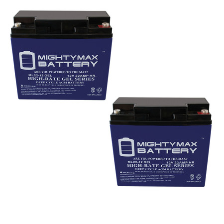 MIGHTY MAX BATTERY 12V 22AH GEL Battery Replacement for Kung Long WP22-12NE - 2 Pack ML22-12GELMP2102